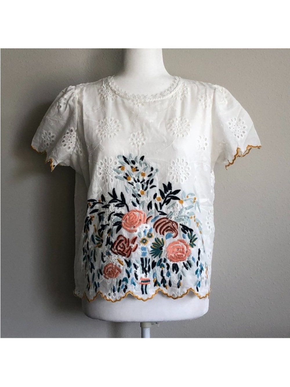 Zara Cotton Embroidered Floral Eyelet Top